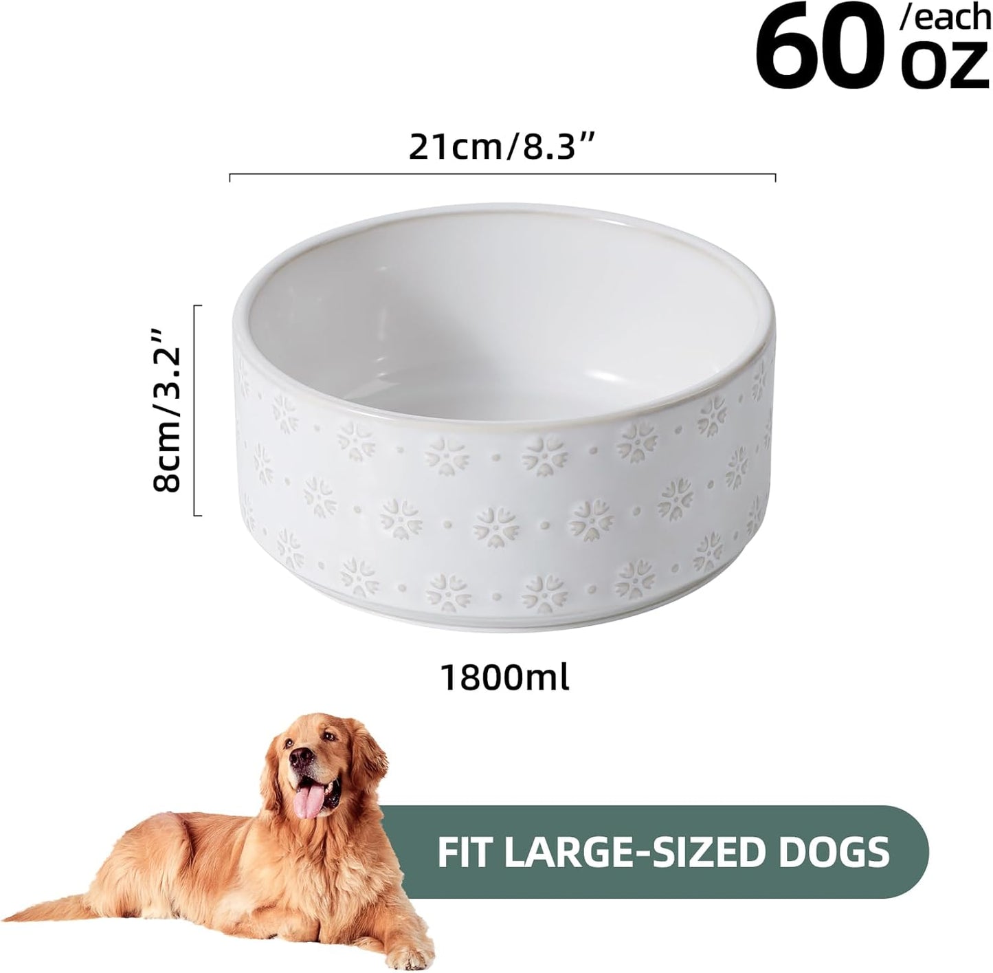 8.2inch Ceramic Dog Bowl, Food and Water Bowl for Large Breed Dog, Pet Bowl for Replacement (Single Bowl, Arctic White)