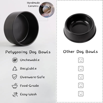 Petygooing Black Elevated/Raised Ceramic Dog Bowl for Medium and Large Breeds, Dog Food Water Dish with Stand,Pet Feeding Bowl with Anti Slip Rubber Large Dogs(1800ml 7.6 Cups)