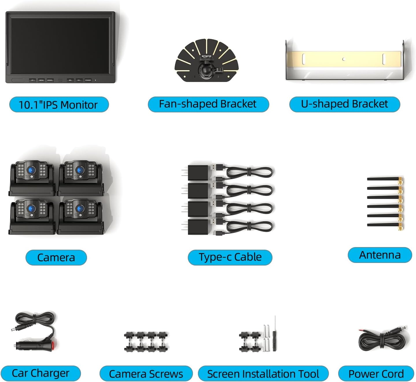 eRapta 4 Wireless Backup Camera Magnetic: 10.1" IPS Full-Size DVR Monitor, Install-Free RV Camera System with IR Night Vision, Built-in 9600mAh Battery for RV/Camper/Truck/Trailer/Tractor ACT104