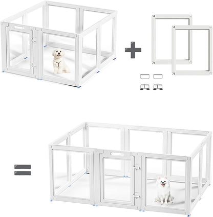 Acrylic Dog Playpen Suitable for Expanding Clear Dog Playpen Includes 2 I-Type Connectors and 2 Suction Cup Bases（23.6", 2PCS