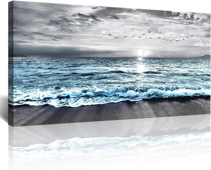 Lapremoly Large Canvas Wall Art For Living Room Wall Decor For Bedroom Office Wall Decorations Black And White Beach Wall Painting Blue Ocean Sea Wave landscape Pictures Artwork Posters Home Decor