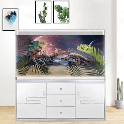 72X18IN Cosmic Spaceterrarium Background, Cool Parallel Space Themed Aquarium Reptile Habitat Background, Red Moon Aquarium Background with 10EVA Double-Sided Tape