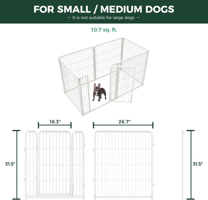 FXW Homeplus Unleashed Indoor Dog Playpen - Stress-Free and Safe Play, Heavy Duty 32 Inch 6 Wire Panels Dog Pen for Small and Medium Dogs, White│Patented