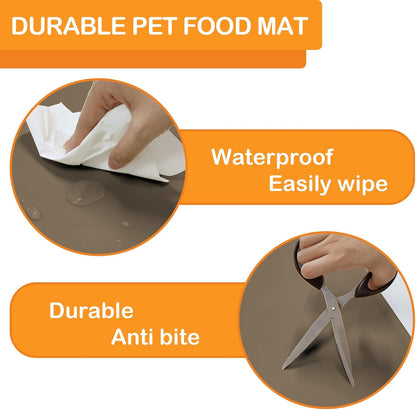 KVK Dog Water Mat 39.4×29.5in - Silicone Dog Mats for Food and Water Extra Large - Pet Food Mat for Floors Waterproof - Pet Feeding Mats Prevent Water Food Spills - Taupe
