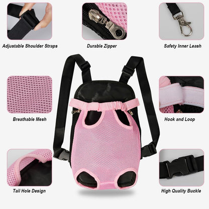 FEimaX Dog Carrier Backpack Pet Legs Out Front Cat Travel Bag, Adjustable Puppy Backpacks Carriers Hands-Free for Small Medium Dogs Cats Hiking Traveling Camping Daily Walking (Small, Pink)