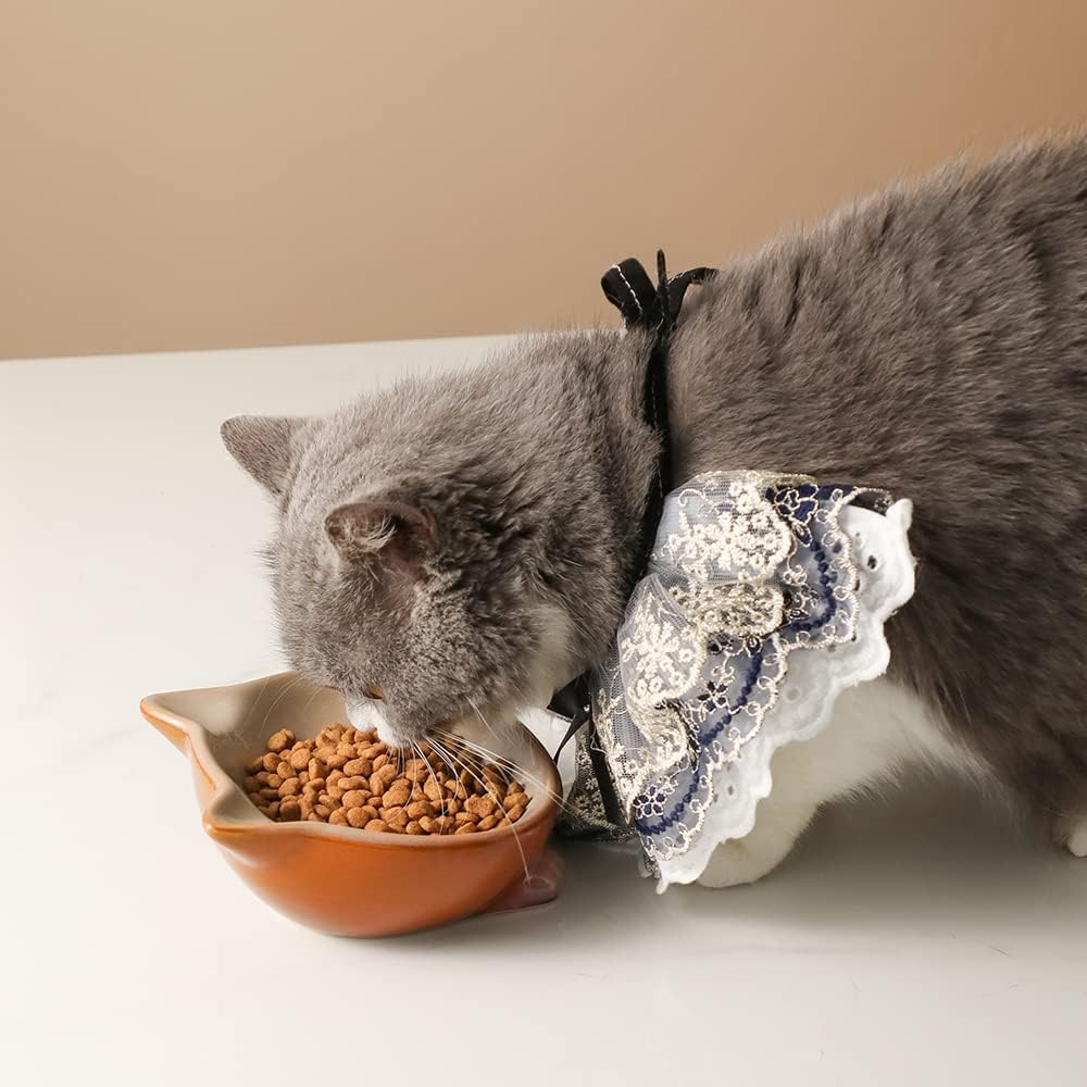 Nihow Ceramic Basic Cat Bowls: 5 Inch Cat Bowl for Food & Water - Food Grade Cat Dish for Small-Sized Cat - Microwave & Dishwasher Safe -Elegant Brown (4.25 OZ /1 PC)
