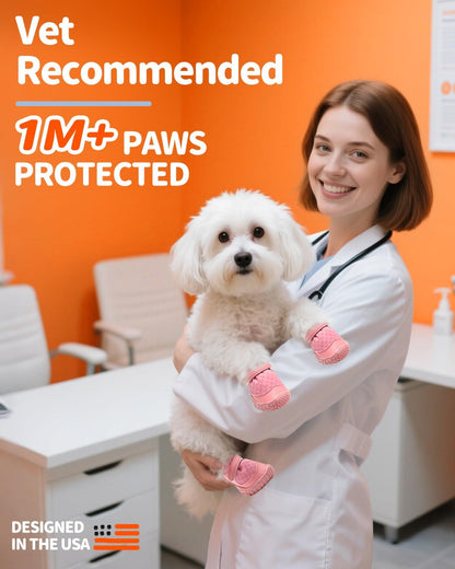 Dog Shoes for Small Dogs, Double Binding Straps Puppy Boots & Paw Protectors for Summer Hot Pavement, Winter Snow, Dog Booties with Anti-Slip Rubber Soles for Beach Hardwood Floor Pink Size 2