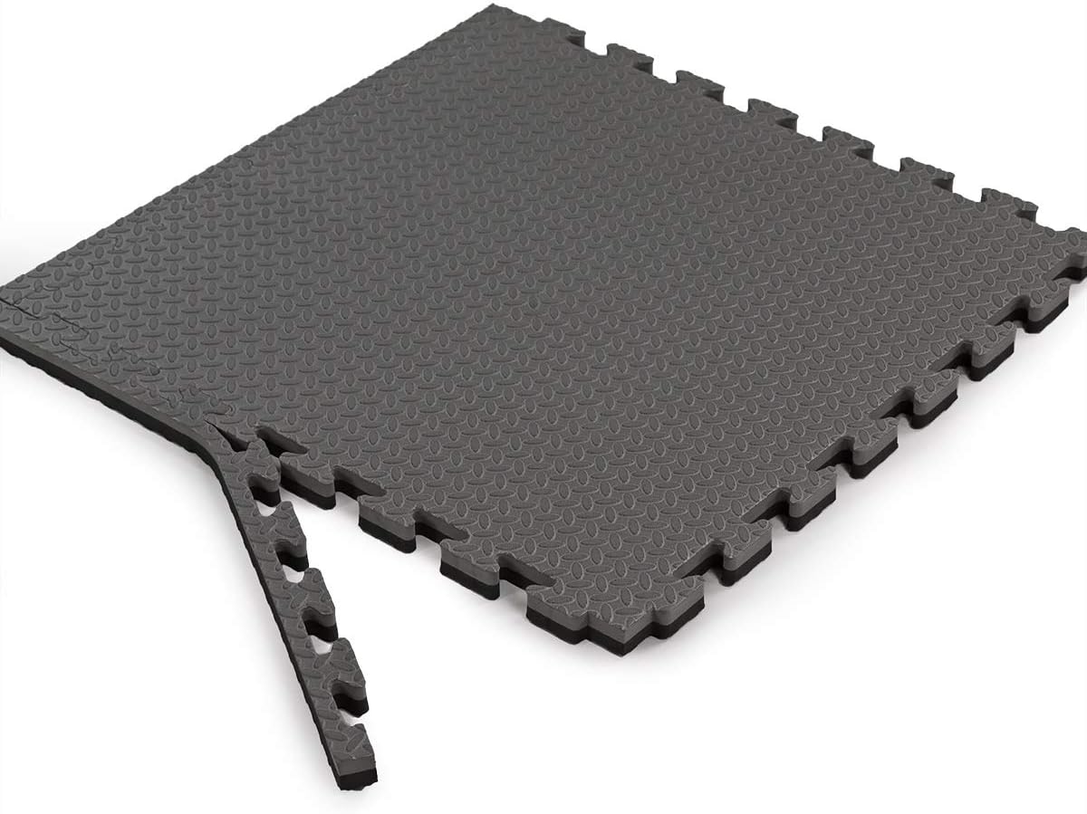 Xspec 1" Extra Thick 48 sq ft Reversible EVA Gym Foam Floor Mat Tiles (24" x 24"), Steel Pattern, 12 pcs, Black & Grey