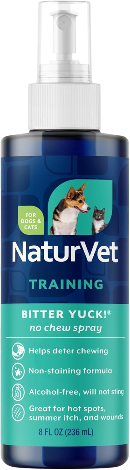 NaturVet Bitter Yuck! No Chew Spray for Dogs, Cats, and Horses Pet Training Spray, Liquid, Made in The USA, 8 Ounce