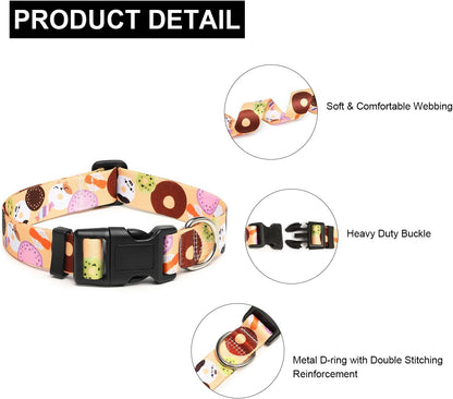 Mercano Adjustable Dog Collar - Special Design Patterns, Soft Nylon Comfortable Sturdy Pet Collar for Small Medium Large Dogs (S, Beige Cookie)