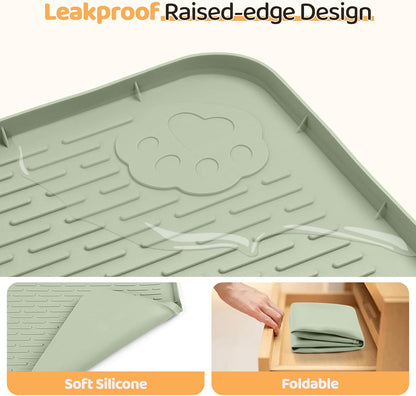 Dog Food Mat, Extra Large 50" x 35" Silicone Pet Feeding Mat with Raised Edge Pet Placemat for Small, Medium, and Large Pets Non-Slip, Easy to Clean (Green)