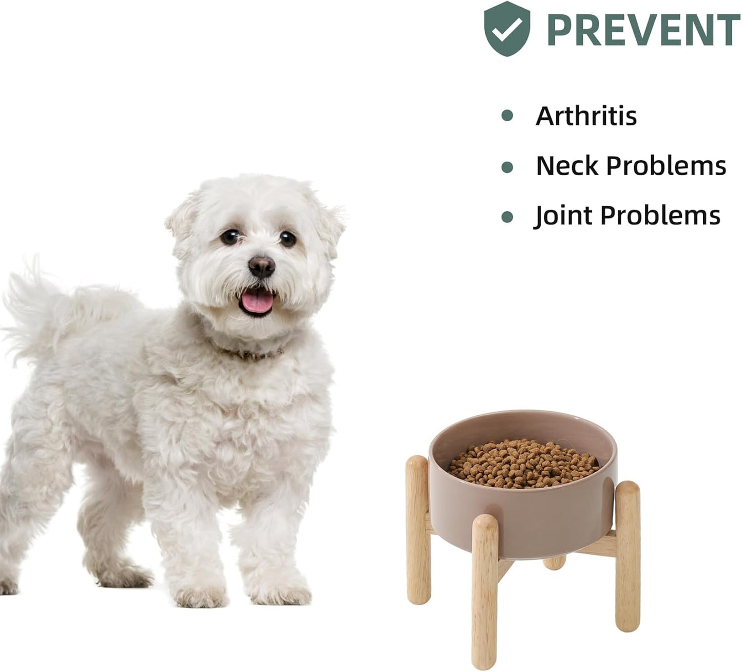 Ceramic 6.1inch Raised Dog Bowl with Stand for Small and Medium Dog Dish Pet Food and Water Bowl (Single Bowl with Stand - Brown Coffee)