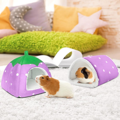 Guinea Pig Hideout with Tunnel, Washable Chinchilla House Bed, Fleece Hideaway, Enrichment Toys, and Cage Accessories for Ferret Hedgehog Small Animal