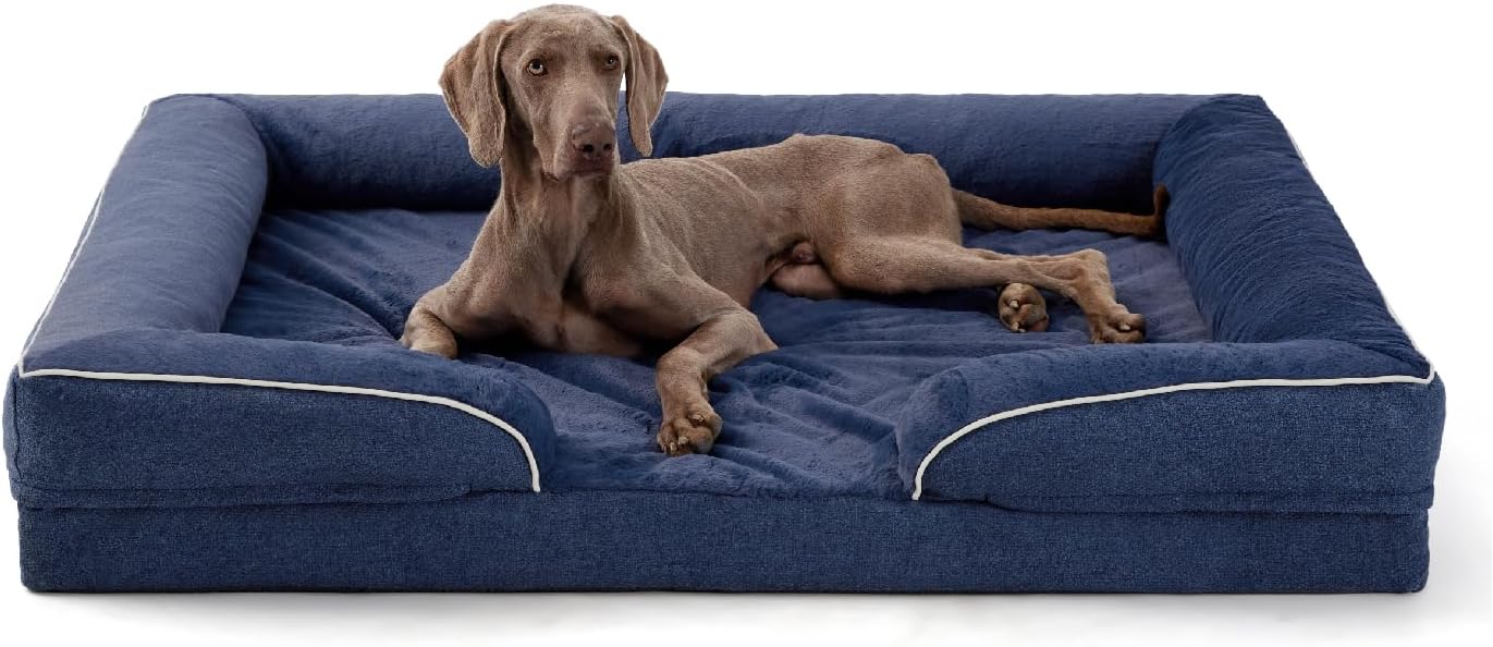 Made4Pets Orthopedic Dog Bed for Extra Large Dogs, Supportive Foam XL Pet Bed Sofa with Washable Removable Cover, Waterproof Large Dog Couch Bed, Non-Slip Bottom and Egg-Crate Foam, Grey