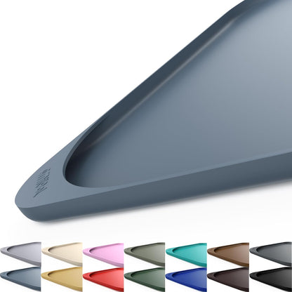 Silicone Pet Feeding Mat with Raised Edge & Residue Collection Pocket for Food and Water, Dog Bowl Mats, Cat Bowls Placemat with High Lip for Floor Waterproof, 24 x 16 x 0.8 Slate Blue