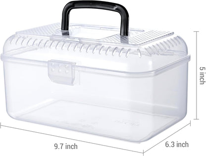 MyGift 9.5 x 6 Inch Clear Portable Insect Reptile Terrarium Tank with Black Carrying Handle, Transparent Travel Carrier for Insects Arachnids Amphibians Small Reptiles