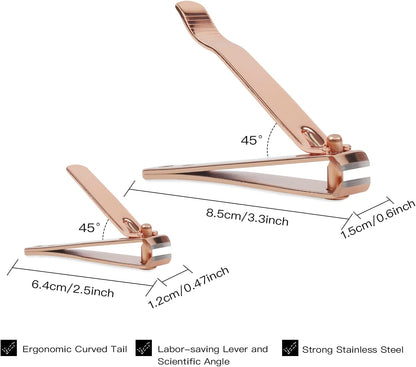 Rocutus 2pcs/Set Portable Nail Scissors Adult Pedicure Nail Clippers Household Small Scissors Foot Manicure Scissors Manicure Tools (Rose Gold)