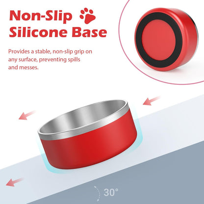 LIANLAI Dog Bowls Large Sized, Rust-Resistant Stainless Steel Dog Bowls, Non Slip Puppy Dishes, Dishwasher Safe (Red，64 oz)