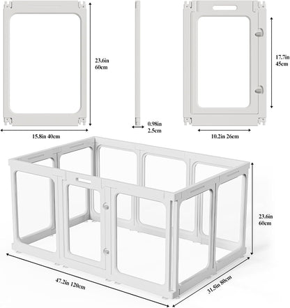 Clear Acrylic Dog Playpen with Door, for Puppy Cat Rabbit Transparent Pet Pen, Dog Playpen Indoor, Dog Fence, Easy Assemble & Cleaning Dog Pen for Small & Medium Dogs (23.6“ Height, 10PCS)