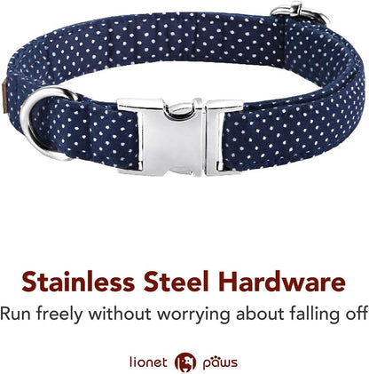 Lionet Paws Boy Dog Collar with Bowtie, Comfortable Adjustable Cute Navy Blue Bow Tie Collar for Male Dogs Gift, Medium, Neck 13.5-22 inches