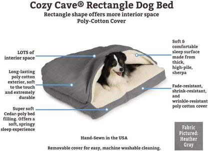 Snoozer Rectangle Cozy Cave Dog Bed - Indoor Dog Bed with Cover Cave, Covered Calming Burrow for Large Sized Pets with Blanket Attached, Enclosed, Washable - XL, Navy