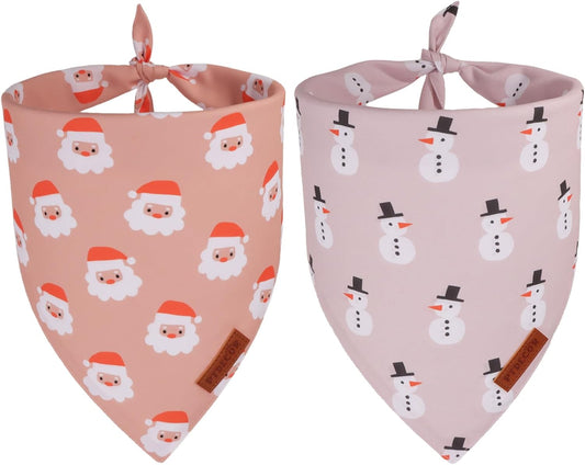 PTDECOR Christmas Dog Bandana, Santa and Snowman Design Reversible Holiday Pet Scarf, Premium