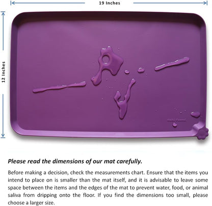 Hoki Found Waterproof Pet Feeding Mats with High Lips, Multiple Size and Colors for Dogs, Cats & Others -Eggplant