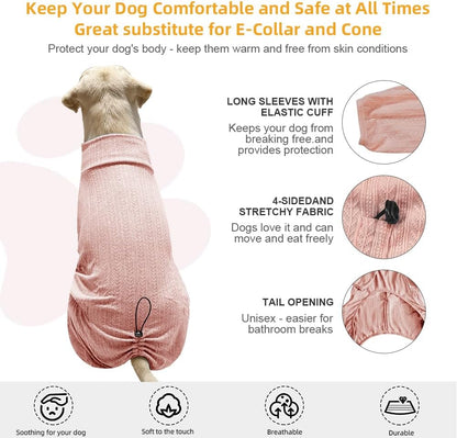 Dog Pyjamas PJS Sweater Clothing and Loungewear Suitable for Small to Medium Breeds of Dogs, Neutering Suits, Extra-Large Stretch Fabric, Four-Legged Dogs Clothes Pyjamas (Sweater Pink, L)