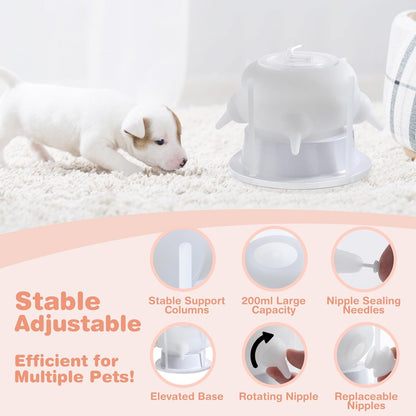 Nursing Nipple for Kittens, Nursing Nipple with 4 Adjustable Detachable Nipples – Perfect Replacement for Nursing Bottles, Puppy Feeder for Newborn Kittens & Puppies, 200ml Capacity(White)