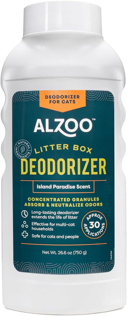 ALZOO Cat Litter Deodorizer, Concentrated Granules Absorb & Help Neutralize Odors, 100% Plant-Based Active Ingredients, Up to 30 Uses, Island Paradise Scent, 26.6 Oz.