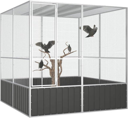 Steel Bird Cage, Large Flight King Bird Cage for Cockatiels African Grey Quaker Amazon Sun Parakeets Green Cheek Conures Pigeons Parrot Bird Cage Birdcage, Anthracite 84.1"x85.6"x83.3"