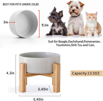 Petygooing Grey Elevated/Raised Ceramic Dog Bowl for Small Breeds, Dog Food Water Dish with Stand,Pet Feeding Bowl with Anti Slip Rubber for Cats and Small Dogs Puppy 13.5 OZ (5.1In / 1.7 Cups)