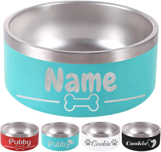 32OZ Personalized Dog Bowl Laser Engraved Custom Pet Name 18/32/42/64 oz No Slip Stainless Steel Insulated Bite-Resistant Food Water Dishes-Light Blue