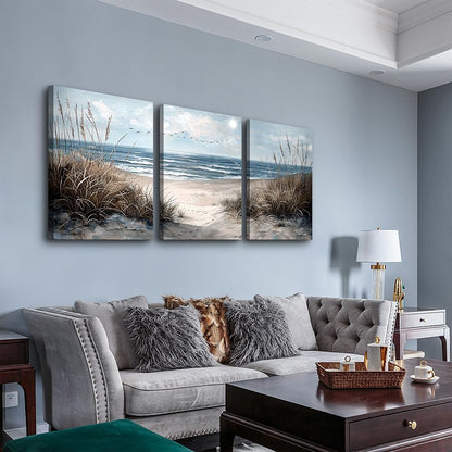 TTHYUEWS Canvas Wall Art For Living Room Wall Decor For Bedroom Modern Office Canvas Art Office Decor Blue Sea Beach Wall Paintings Prints Pictures Artwork Ready To Hang Home Decor 20" X 28"3 Piece