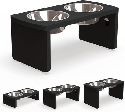 Elevated Dog Bowls, Bamboo Raised Dog Bowl for Medium Dogs, with 2 Stainless Steel Bowls (7'' Tall-30 oz Bowl)