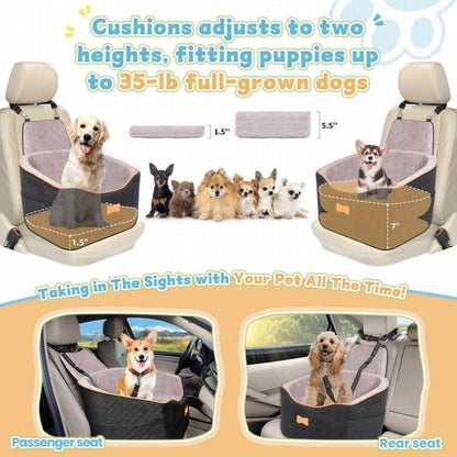 COCASES Dog Car Seats for Small Medium Dogs, Height-Adjustable Dog Booster Car Seat, Detachable and Washable Car Dog Bed with Seat Belt for Pet Under 35lbs Car Trip