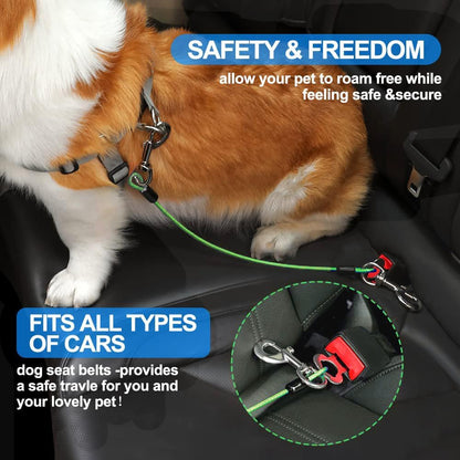 Dog Seat Belt Harness for Car,Dog Seatbelt of Coated Wire Leash Safety Restraint,No Chew Tether Cable Vehicle,Double Clips & Latch(Green, 24 inch/60 CM)