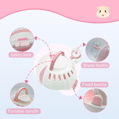 Hamster Carrier Cage Portable Cages Small Animals Carry Travel Case with Water Bottle Plastic Breathable Guinea Pig Outgoing Cage for Dwarf Hamster Ferret Chinchillas Hedgehog (Pink)