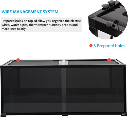 REPTI ZOO 68 Gallon Reptile Terrariums, 48" X 18" X 18" Reptiles Tanks Enclosure for Bearded Dragon Ball Python Snake, Black-Tinted ECO Glass Reptile Habitat with Sliding Door & Top Screen Ventilation