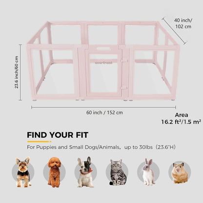 Clear Acrylic Plastic Dog Playpen - Clear Dog Play Pen - Easy Assemble Acrylic Dog Playpen - Puppy Playpen, Cat Playpen, Small Animal Playpen, Dog Play Pen Indoors (Pink-23.6" H, 10PCS)