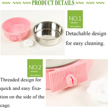 kathson Crate Dog Bowl, Removable Stainless Steel Hanging Pet Cage Bowl Food & Water Feeder Coop Cup for Cat, Puppy, Birds, Rats, Guinea Pigs 3pcs Large(Blue,Green,Pink)