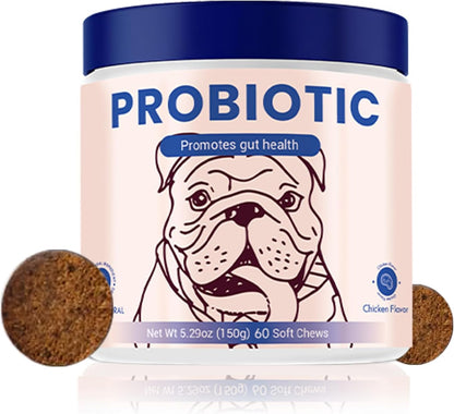 Probiotics for Dog,Support Gut Health,Probiotics for Digestive Health,Digestive Health & Seasonal Allergies-Dog Supplements,60 Soft Chews,Packaging May Vary