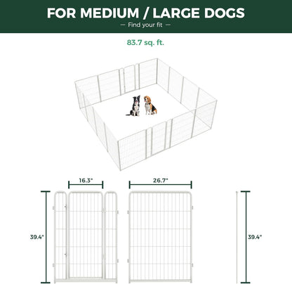 FXW Homeplus Unleashed Indoor Dog Playpen - Stress-Free and Safe Play, Heavy Duty 40 Inch 16 Wire Panels Dog Pen for Medium and Large Dogs, White│Patented