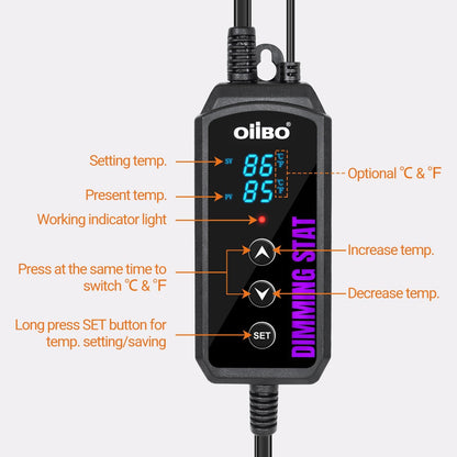 Oiibo Digital Heat Mat Thermostat, PID Reptile Heat Lamp Dimming Thermostat Heating Pad Temperature Controller for for Aquarium Reptiles and Seedling, Breeding, Hatching
