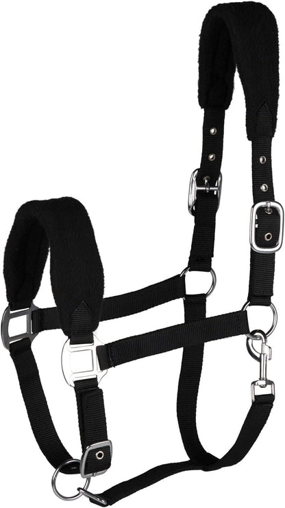 HORZE Kiel Adjustable Horse Halter with Fleece Padding - Black - Warmblood
