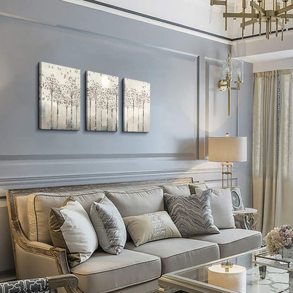 Trees And Birds Abstract Paintings Canvas Prints Wall Art For Bedroom Bathroom Wall Decor Office Artworks Pictures Wall Decorations For Living Room,3 Piece Sunrise And Sunset Modern Home Decoration