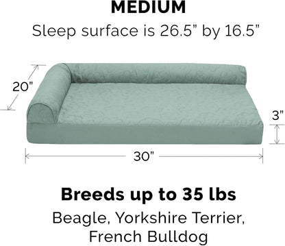 Furhaven Cooling Gel Dog Bed for Medium/Small Dogs w/ Removable Bolsters & Washable Cover, For Dogs Up to 35 lbs - Pinsonic Quilted Paw L Shaped Chaise - Iceberg Green, Medium
