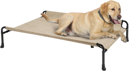 Veehoo Cooling Elevated Dog Bed - Raised for Large Dogs, Outdoor With Guardrail, Upgraded Non-Slip Feet, Breathable Teslin Mesh, Portable Camping Cot, 41 x 27 Inches, Beige Coffee