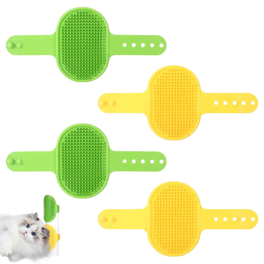 4Pcs Adjustable Cat Self Groomer, Silicone Cat Brushes for Indoor Cats Grooming Self Cleaning, Cats Face Scratchers Massager for Corner Scratcher, Pet Supplies (Green & Yellow)