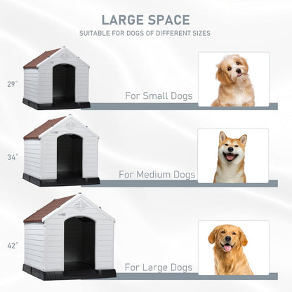 LEMBERI Durable Waterproof Plastic Dog House for Small to Large Sized Dogs, Indoor Outdoor Doghouse Puppy Shelter with Elevated Floor, Easy to Assemble (Brown, 42''L*38''W*39''H)